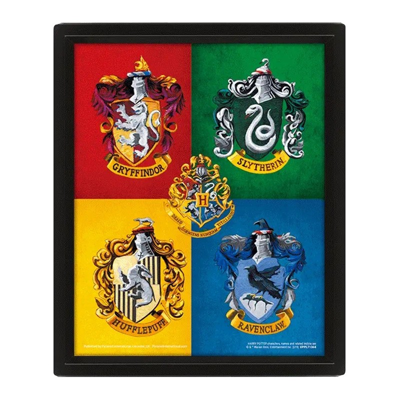 Wall Art - Harry Potter (Colourful Crests) Framed 3D 20x26